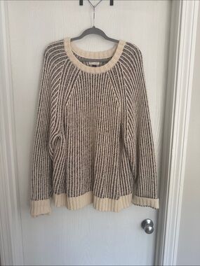 Universal Thread Beige and Brown Striped Crewneck Sweater